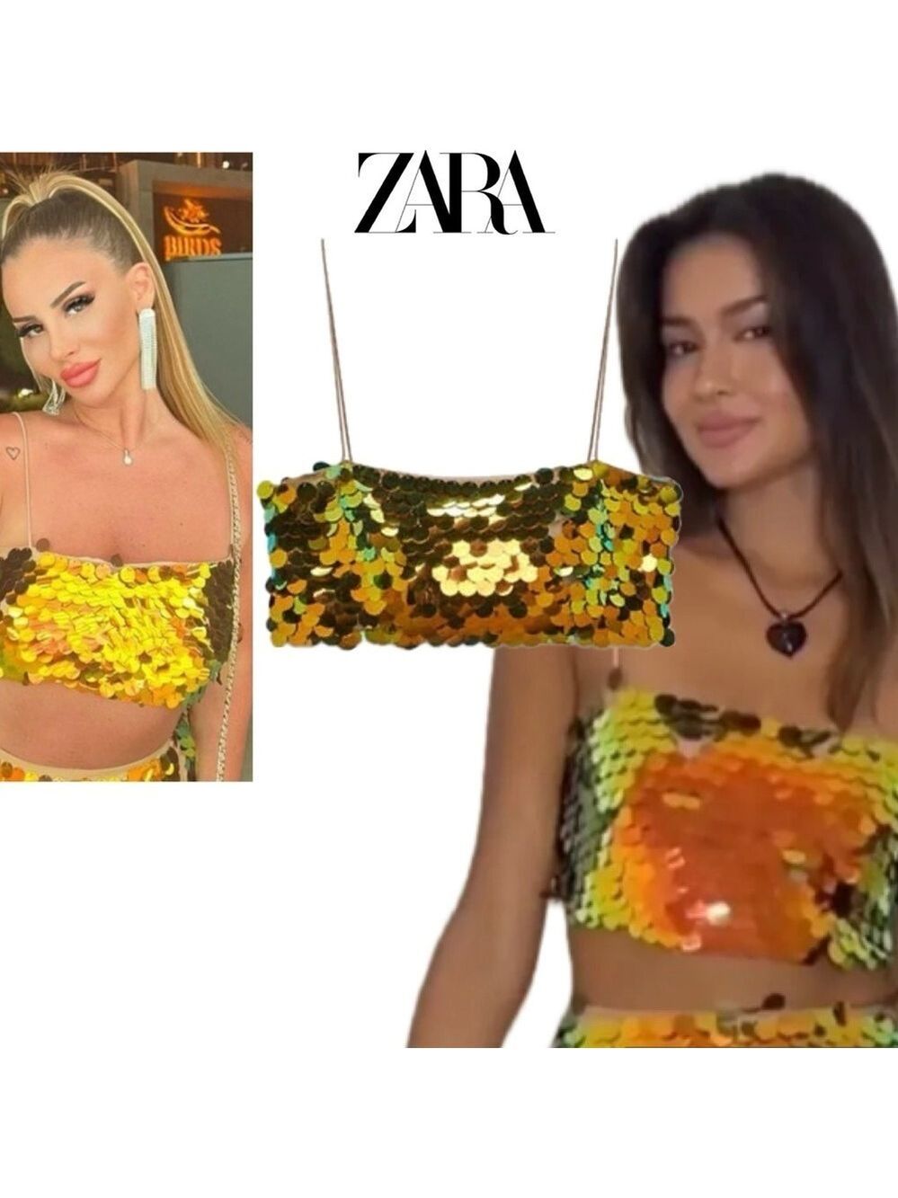 Zara metallic gold multicolored mermaid sequin crop top Sz XS bloggers fave